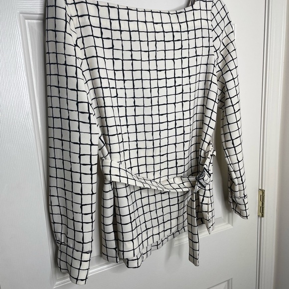 ZARA White and Black Grid Pattern Top with Belt | M - Picture 2 of 13